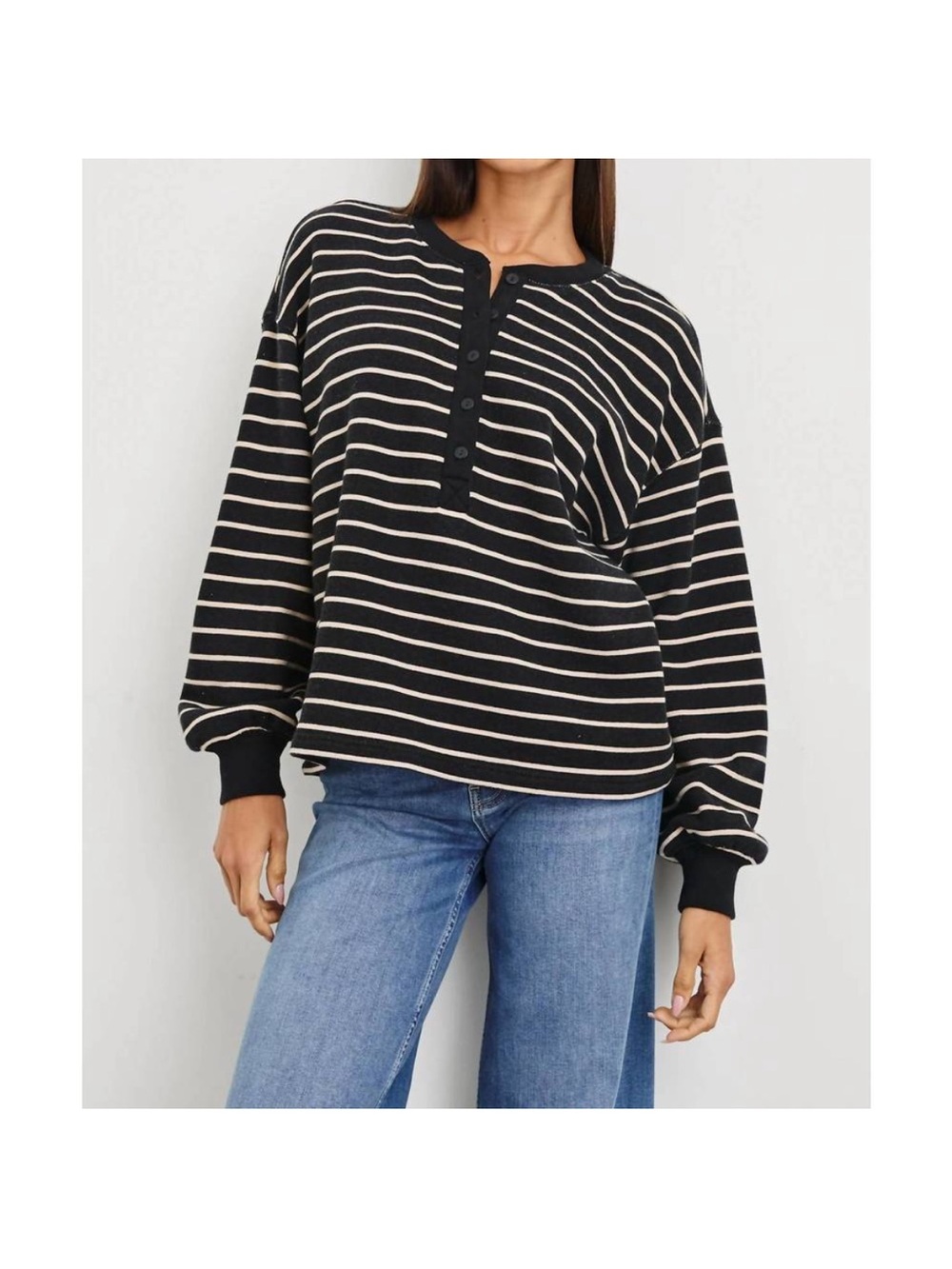 RAILS Joan Sweater Stripe Black ivory Terry Heavyweight